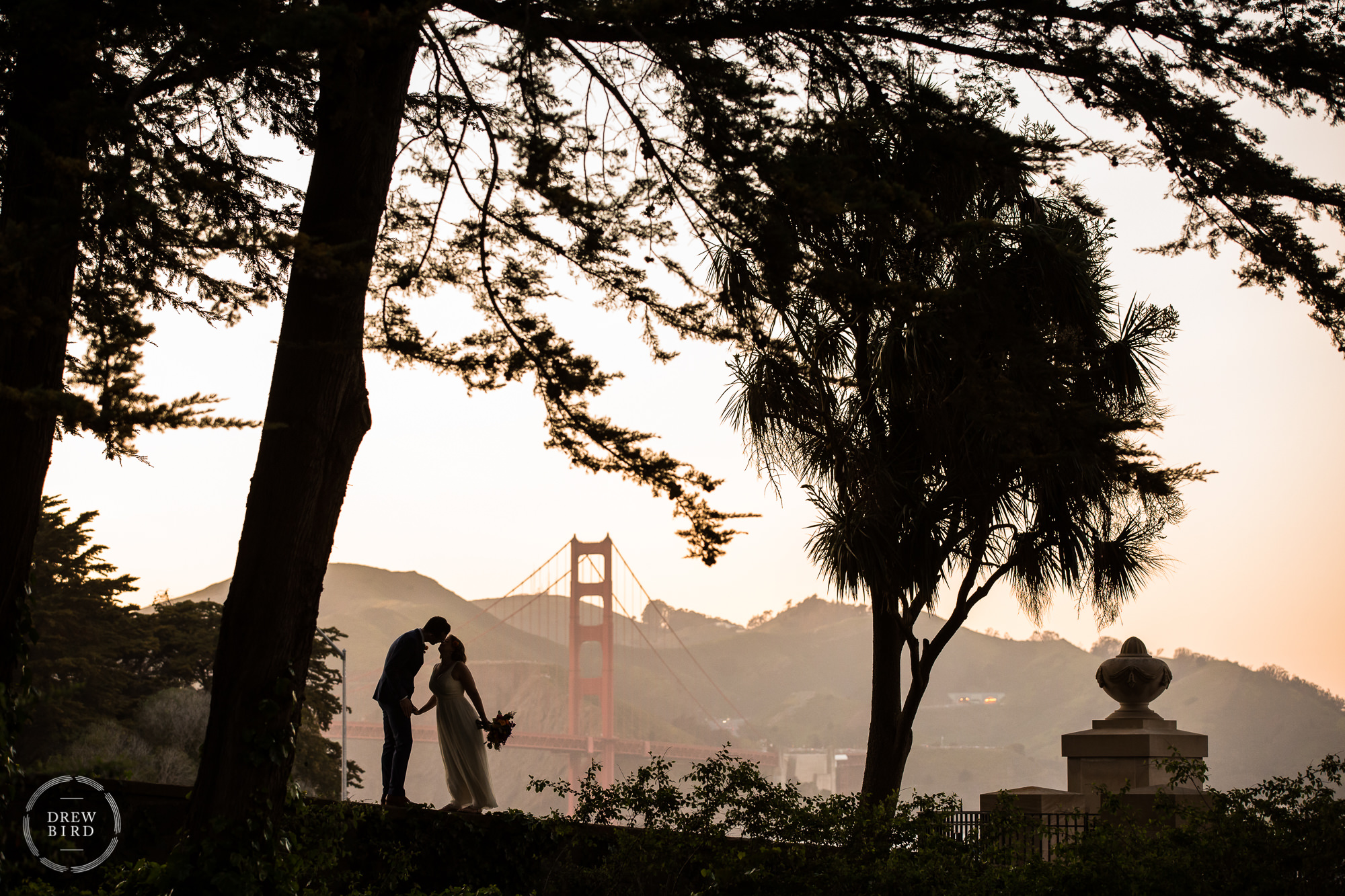 Presidio wedding venue the Golden Gate Club in San Francisco with golden gate bridge.