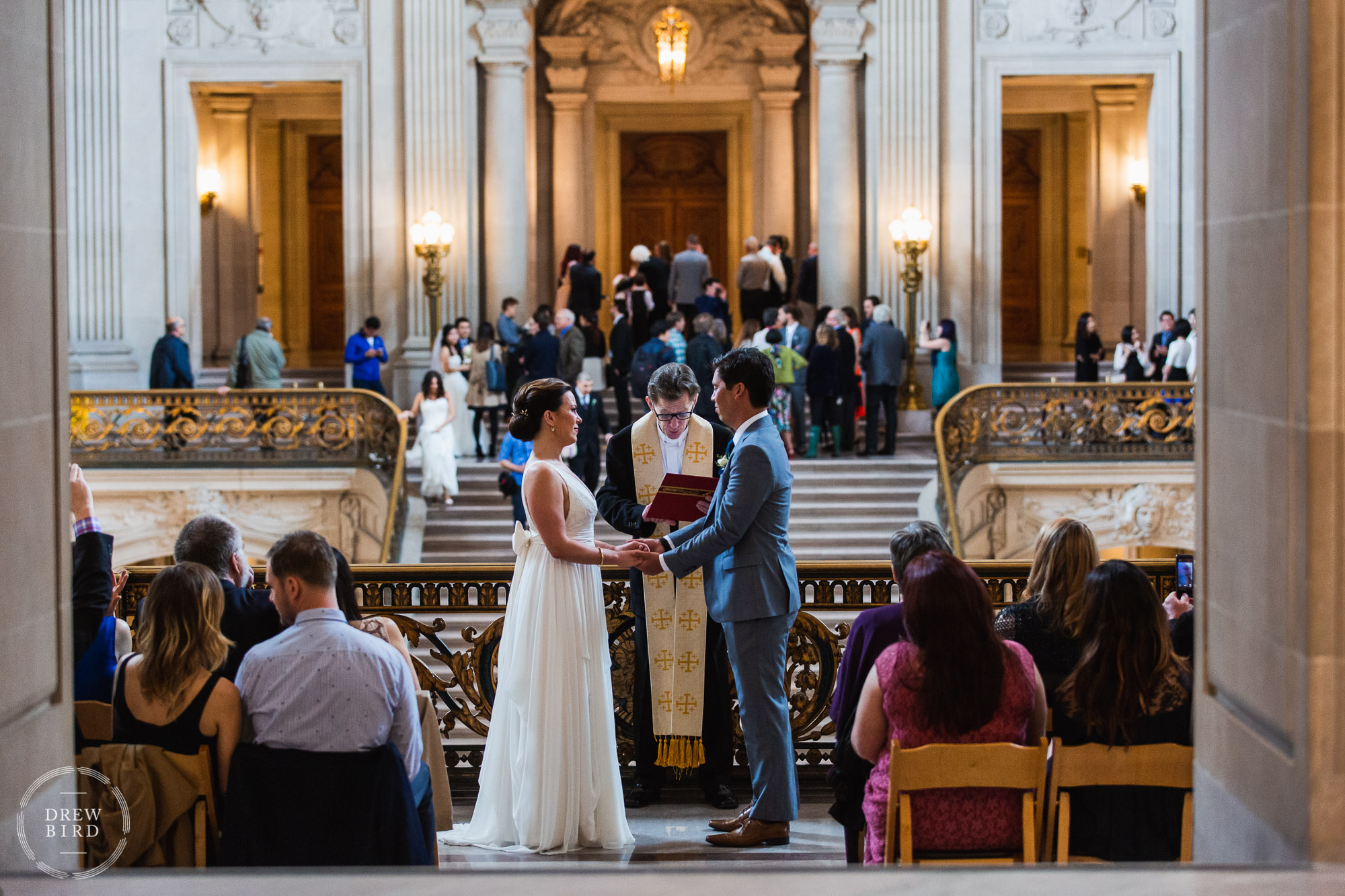 San Francisco city hall wedding photography. Ceremony on the Mayor's Balcony.