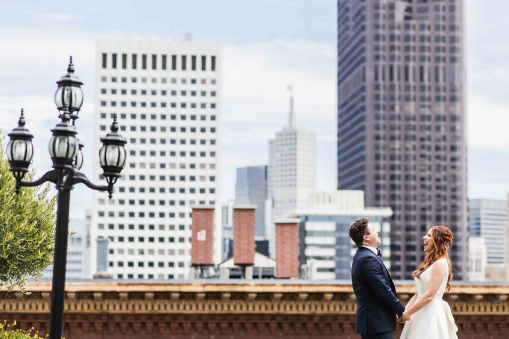 bride and groom standing together for a wedding portrait in San Francisco